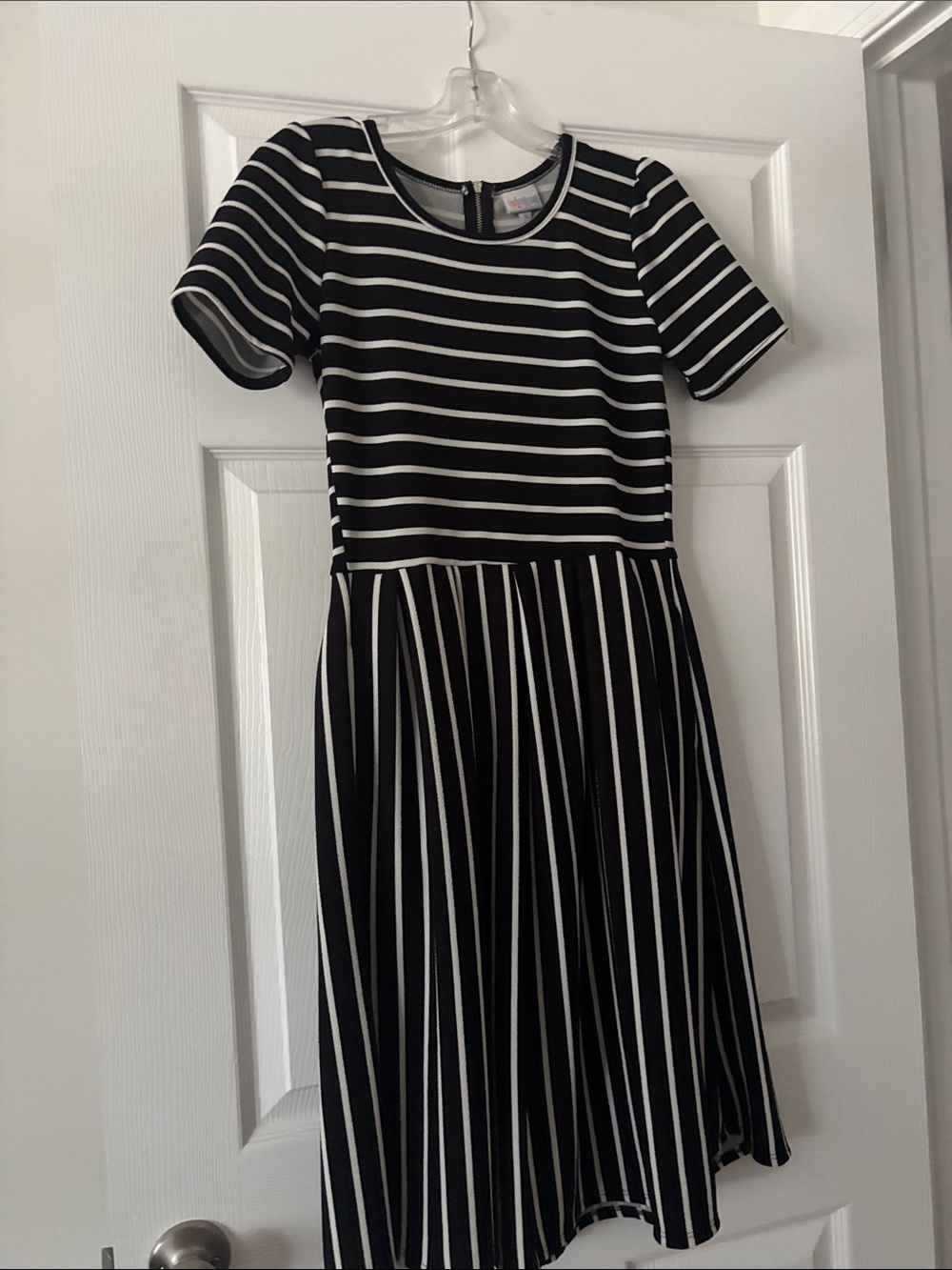 LuLaRoe Black and White Striped Short-Sleeve Fit & Flare Dress